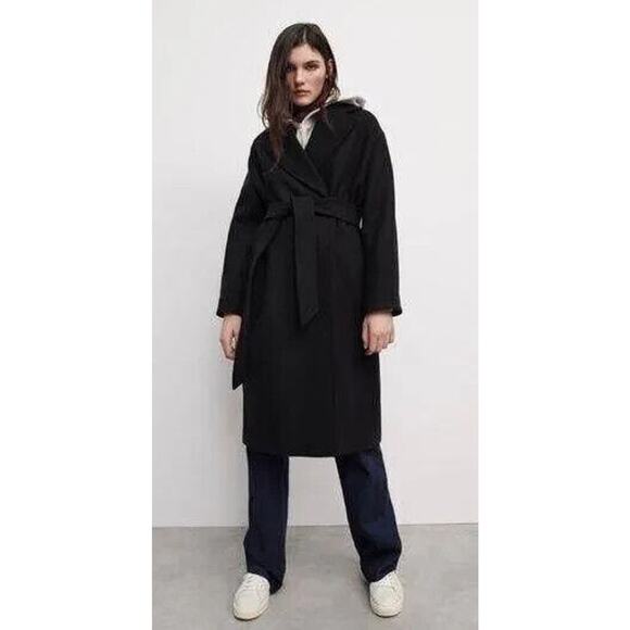 Zara Jackets & Blazers - NWT ZARA Manteco Italian Wool Blend Long Coat Button Tie Waist Black Size Small